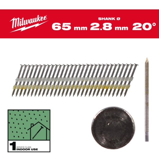 7,4 x 2,8 x 65 mm, Ringschaft Stahl blank, 20° Rundkopf-Nägel für M18FFN21