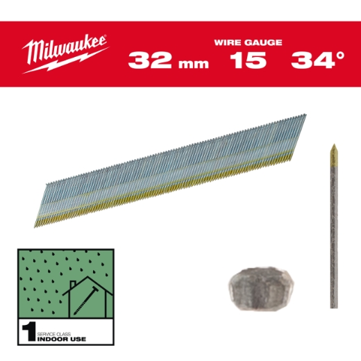 1,8 x 32 mm verzinkt, 34° Stift-Nägel D-Kopf 15 Gauge für M18CN15GA & M18FN15GA