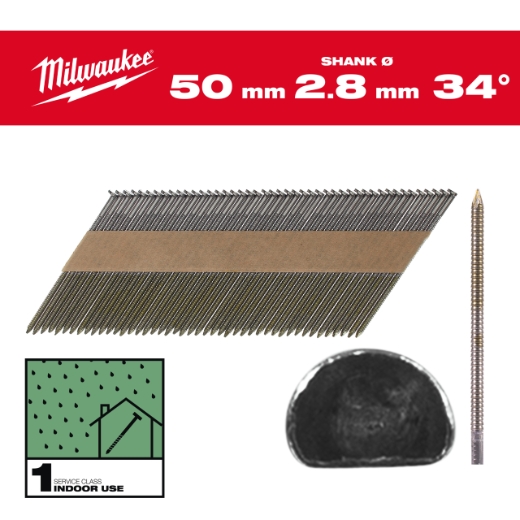 7,4 x 2,8 x 50 mm, Ringschaft blank, 34° D-Kopf-Nägel für M18FFN